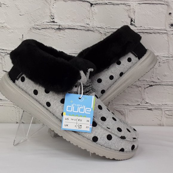 HEY DUDE 'BRITT' FUR LINING SNAP & FOLD CUFF TWO LOOKS IN ONE SHOE BL. POLKA-DOT - Picture 16 of 16